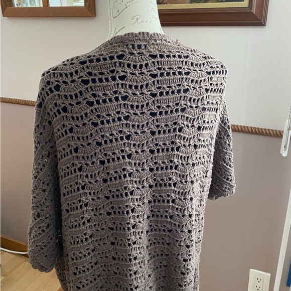 Taupe Crochet cover up sweater/cardigan. Size L - Picture 3 of 7